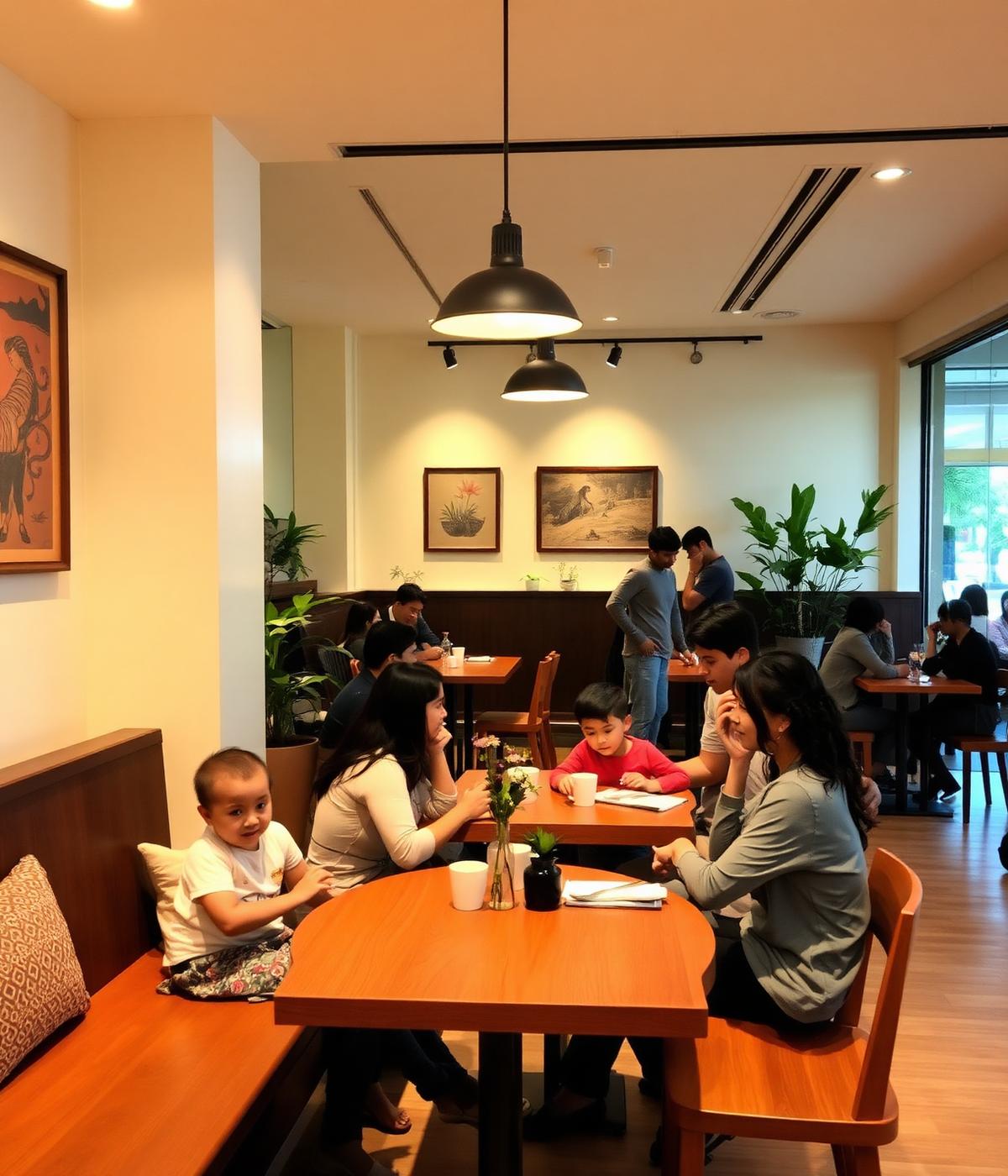Warm, family-friendly interior of Mughal Café